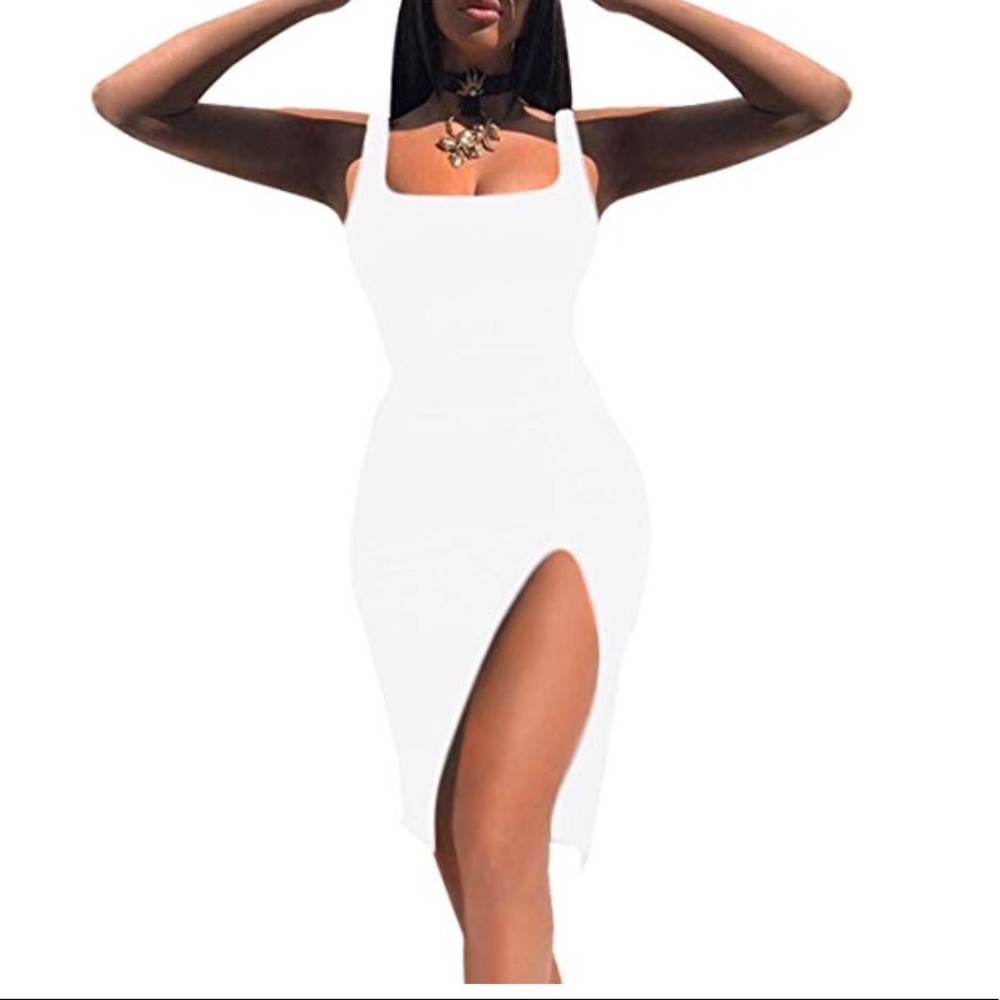 Sexy scoop neck dress with high split